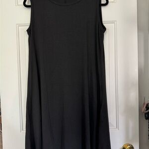 Black Sleeveless A-Line Midi Dress with Pockets